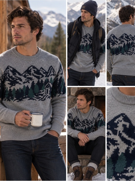 Abercrombie & Fitch Other - Abercrombie & Fitch Gray Mountain Cabin Graphic Sweater Sz L